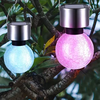 GLOBO Solarleuchte Edelstahl 2er Set Hänge Lampen  RGB silber