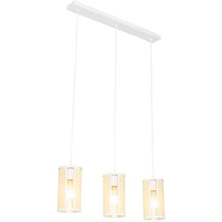 QAZQA Akira 3-flg. E27 60 cm länglich weiß Rattan