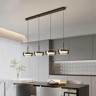 Bellastein Moderne LED Pendelleuchte Kristall Glas Hängelampe Esstischlampe, Led Hängeleuchte Dimmbar Mit Fernbedienung, Höhenverstellbar für Kücheninsel Büro Esszimmer Küche Deckenlampe (4-Lichter)