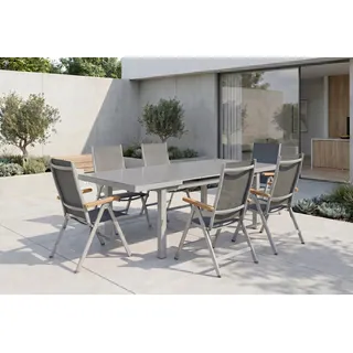 KETTLER Granada Garten-Essgruppe, silber, Alu/Textilene, Tisch 180/240x100cm, 8 Klappstühle