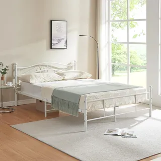 [en.casa] Metallbett Florenz 140x200cm mit Kopfteil Pulverbeschichtet Lattenrost Schlafzimmerbett Doppelbett Bett Weiß