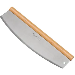 MONOLITH XL Pizza-Schneider/Wiegemesser, Breite 35 cm, Premium Ausführung, für Pizza und Flammkuchen, gebürstetes Edelstahl und Bambusgriff, mit Logo-Prägung