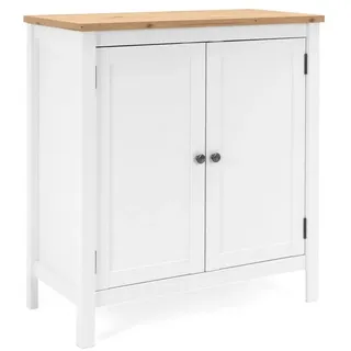 Newroom Kommode Wildeiche 80 cm, Sideboard Weiß Wildeiche Vintage Landhaus Highboard Anrichte weiß