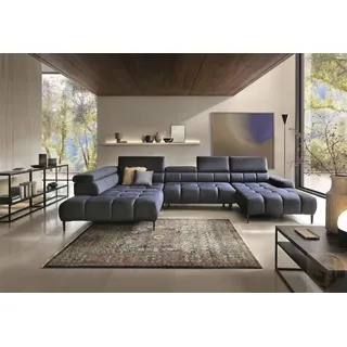 DOMO-HOME Ecksofa PLAZA L mit elektrischer Sitzverstellung 300x216cm | Komfortable U-Form | Verstellbare Kopfstützen | Hochwertige Polsterung | Mo... - Dunkelblau