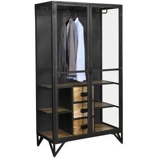 Kleiderschrank Glas BARBAR schwarz Metall & Mangoholz Industrial Style Design