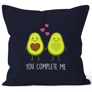 MoonWorks Kissen-Bezug Avocado - You Complete me Kissen-Hülle Deko-Kissen Baumwolle Valentinstagsgeschenk Navy 40cm x 40cm
