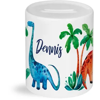 GRAZDesign Spardose Kinder Jungen mit Namen Dino Dinosaurier, Geldgeschenk personalisiert zur Einschulung, Taufe, Geburtstag, Weihnachten, Sparschwein