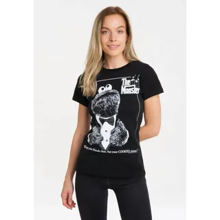 T-Shirt LOGOSHIRT "Sesamstrasse - Krümelmonster Pate", Damen, Gr. XS, schwarz, 100% Baumwolle, bedruckt, lang, Rundhals, Shirts T-Shirt, mit lizenziertem Print