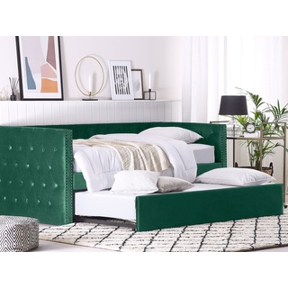 Beliani, Bett, Tagesbett ausziehbar Samtstoff grün Lattenrost 90 x 200 cm GASSIN (90 x 200 cm)