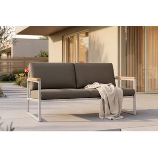 KONSIMO® Loungesofa TRIBO Gartensofa 2-Sitzer, hergestellt in der EU, 1x Gartensofa, Maße: 130x65x60 cm, wasser- und schmutzabweisende,pflegeleicht,Handarbeit beige|weiß