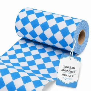 Sensalux Tischläufer Oktoberfest, Bayerische Raute, 30 cm x 25 m | bayrische Raute, Tischdeckenrolle, Tischläufer, Stehtischhusse und Tischdecke für Wiesn Party Festzelt