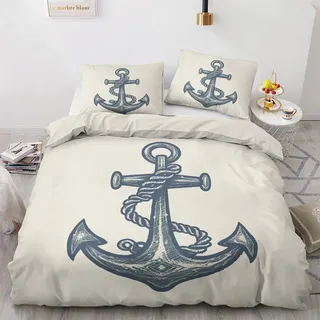 GEDAEUBA Bettwäsche 135x200 Maritim - Anker Nautisch Bettbezug 135 x 200 2er Set, Wendebettwäsche und Kissenbezug 80x80, Weiche & Angenehme Mikrofaser Bettwäsche-Sets mit Reißverschluss