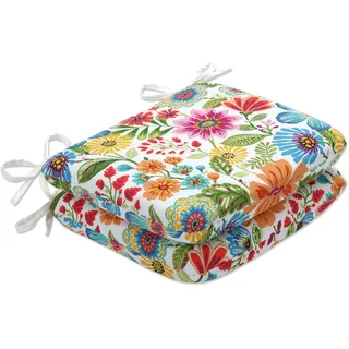 Pillow Perfect Sitzkissen mit Blumenmuster, mit Bändern, Plüschfaser-Füllung, Wetter- und lichtbeständig, runde Ecken, 39,4 x 47 cm, Blau/Violett, 2 Stück