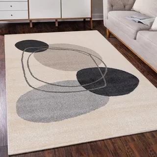 Mazovia Designteppich Modern Teppich Kurzflor Wohnzimmerteppich Japandi Scandi Creme Beige, 180 x 250 cm, Fußbodenheizung, Allergiker geeignet, Farbecht, Pflegeleicht beige|braun 180 x 250 cm