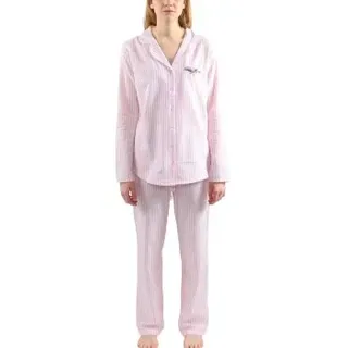 Esprit Calista Flannel Pyjamas Set Weiß/Rosa Baumwolle 42 Damen