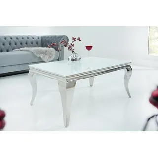 riess-ambiente Couchtisch MODERN BAROCK 100cm weiß, Wohnzimmer · Glasplatte · Edelstahl · eckig weiß