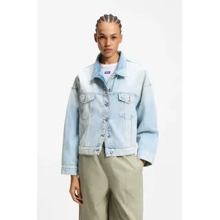 Jeansjacke HUGO "Lou", Damen, Gr. S, turquoise, aqua 445, Denim/Jeans, Obermaterial: 100% Baumwolle, unifarben, normal, angesetztes Bündchen, Jacken Jeansjacke, Boxy, leicht oversized