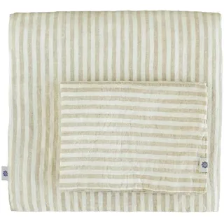 Linen & Cotton Kuschelige Weiche Bettwäsche Set Audrey - 100% Leinen Gewaschen, Beige Weiß Weiss (200 x 200 cm) Natur Streifen Bettbezug Kissenbezug Einzelbett Doppelbett Twin Bett Winter Sommer