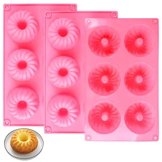 3 Stück Mini Gugelhupfform Silikon, Ø 7 cm Klein Gugelhupf Kuchenform | 6 Capacity Silikon Gugelhupf Form Wiederverwendbar, Antihaft, für Kuchen Muffins Brownie Schokolade Pudding Gelee Donuts