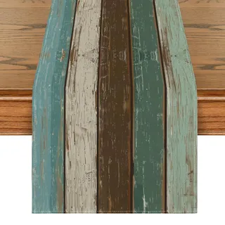 Artoid Mode Blau Planken Antik Alt Rustikal Holz Herbst Tischläufer, Saisonnal Küche Tisch Dekoration Drinnen Urlaub Party Dekor 40x180 cm