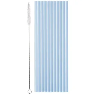 12 Plastikstrohhalme + Reinigungsbürste, 23 cm, hellblau, wiederverwendbar