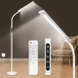 Trayvespace Tageslichtlampe 10000 Lux, 3 in 1 Sonnenlicht Lampe Stehlampe & Tageslichtlampe Schreibtisch, Daylight Lamp mit Fernbedienung, Touch Control, 5 Lichtfarben, Timer, Weiß