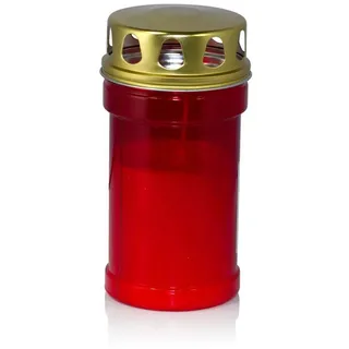 INNA-Glas Grabkerze Grablicht AMONIA mit Deckel, rot-weiß, 14,5 cm, Ø 7 cm, 60h rot