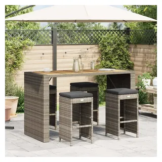 vidaXL Garten-Barhocker mit Kissen 4 St.  Grau Poly Rattan