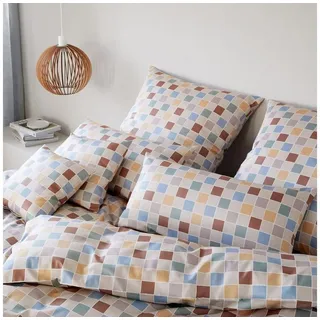 ELEGANTE Scrabble Kariert Mako Satin Beige/Braun 40 x 80 cm