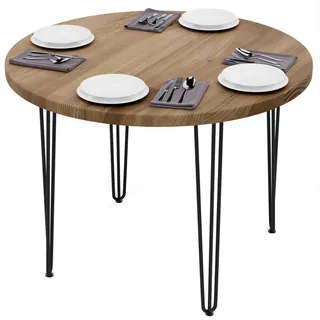 LAMO Manufaktur Esstisch Esstisch rund 100 cm Stärke: 40mm, Farbe: Nussbaum, Beine: Schwarz (1 Tisch), Wohnzimmertisch Holz, Bistrotisch Runder Tisch für Küche, Restaurant schwarz 100 cm x 4 cm x 100 cm