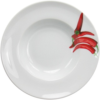 Pastateller CREATABLE "Essteller Kräuter" Speiseteller Gr. 27 cm, weiß Pastateller Teller Set für 4 Personen, weiß, Porzellan, schwere Qualität