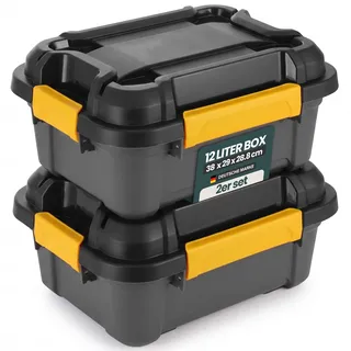 Kreher Bunker Tough Aufbewahrungsbox IP67 wasserdicht (2x 12 L) | Staubdicht, UV-beständig und schlagfest - robuste Kunststoffbox für Werkzeug, Keller, Garage, Camping und Outdoor