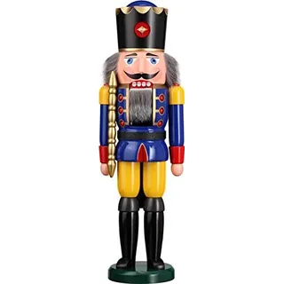 Seiffener Volkskunst Nussknacker König blau | Nussknacker Figur groß Höhe 50 cm | Weihnachtsdeko Figuren Handarbeit hergestellt im Erzgebirge | inkl. 1 Deko-Holzteller