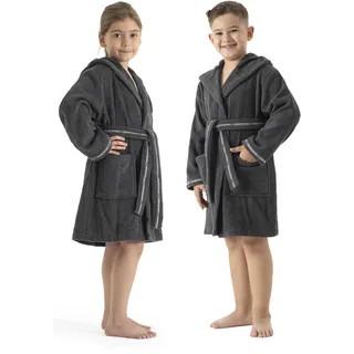 Bruno Banani Kinderbademantel BRUNO BANANI "Danny, Ideal für Zuhause, Schwimmbad oder im Urlaub" Gr. 140, grau (anthrazit), L:91cm, Walkfrottee, Hausmäntel, mit Logostreifen, aus 100% Baumwolle