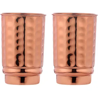 HealthGoodsEU Tumbler-Set / Trinkglas-Set, gehämmertes Kupfer, 2 Stück mit Deckel, Reisebecher aus Kupfer, Ayurveda / Gesundheitsnutzen