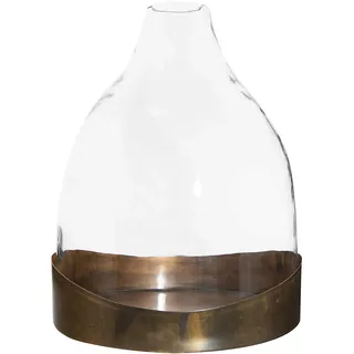 Creative Co-op Glass Cloche with Antique Copper Finished Metal Tray (Set of 2 Pieces) Vasen, braun