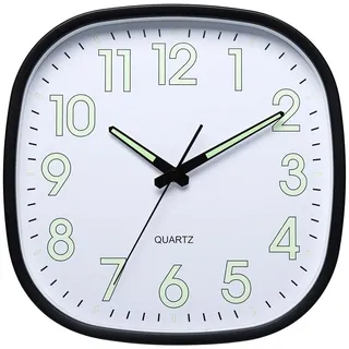 Großes Display, 30,5 cm, quadratische Wanduhr, batteriebetrieben, Quarz-Uhrwerk, dekorative Uhr zur Wandmontage, für Zuhause oder Büro (schwarz (Nachtlicht))