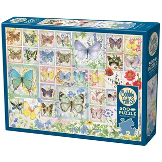 Cobble Hill 3845025 Schmetterling Collage, 500 Teile Puzzle inkl. Puzzleposter für Erwachsene und Kinder ab 12 Jahren, Puzzlecollage, Blumen