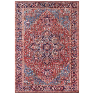 Nouristan Asmar Teppich – Wohnzimmerteppich Orient-Touch Detailiertes Muster Florales Kurflor Flachgewebe Teppich für Esszimmer, Wohnzimmer, Schlafzimmer – Orientalrot, 80x150cm