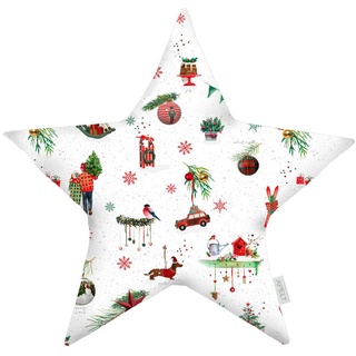 X-Mas Zierkissen Winterwelt, Grün, Rot, Weiß, Textil, Weihnachten, Füllung: Polyester, 44x44 cm, Oeko-Tex® Standard 100, hochwertige Qualität, Wohntextilien, Kissen, Dekokissen