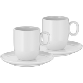WMF Barista Tassen Set 4-teilig, zwei Kaffeetassen 170ml mit Untertassen für Cafè Crème, Cappuccino Tassen, Porzellan Kaffeeglas Kaffeebecher spülmaschinengeeignet, weiß