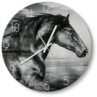 DEQORI Wanduhr 'Galoppierendes Pferd' (Glas Glasuhr modern Wand Uhr Design Küchenuhr) schwarz 30 cm x 30 cm