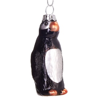 BRUBAKER Christbaumschmuck Mundgeblasene Weihnachtskugel Pinguin, tierischer Weihnachtsschmuck-Anhänger aus Glas, handbemalt - 7.5 cm schwarz