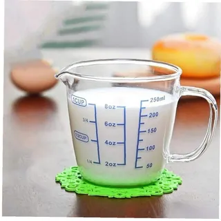 Angoter 250ml hitzebeständiges Glas Messbecher Kinder Milk Cup mit Skala Mikrowellenmessbecher Transparent Maßstab Cup