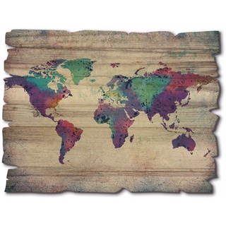 Artland Holzbild bunte Weltkarte, Landschaftsbilder, (1 St.) B/H/T: 40 cm x 30 0,6 bunt Bilder Wohnaccessoires