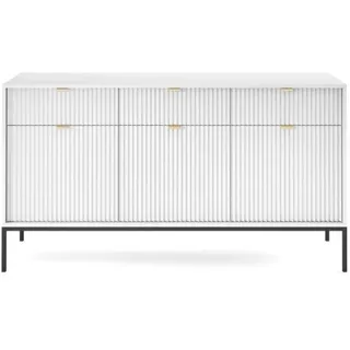 Deine Möbel 24 Kommode NOVO 154 Sideboard Weiß Grau Schwarz Premium (Set, 3 St., Wohnzimmer Flur), geriffelte Fronten 154 cm breit 3-türig mit 3 Schubladen weiß
