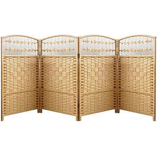 5 Paneele, faltbarer Rattan-Raumteiler, 80 cm hoch, Trennwand für Klassenzimmer und Büros, Beige, vielseitiger kurzer Trennwand für Privatsphäre und Raummanagement