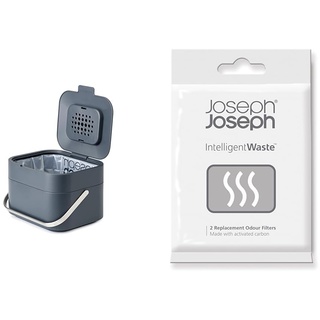 Joseph Josephe IntelligentWaste Stack 4 - Biomüll-Abfallbehälter - graphit & IntelligentWaste - austauschbarer Geruchsfilter, 2-er Pack - schwarz