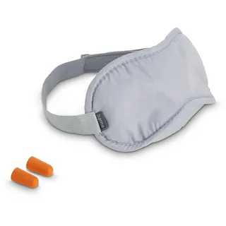 Hama Schlafmaske mit Ohrstöpseln Grau | Gepolsterte Schlafmaske mit 2 Ohrstöpseln, weichem Material und verstellbarem Gummiband mit Klettverschluss