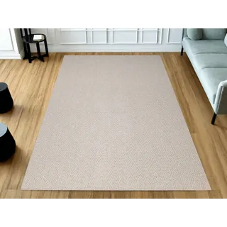 AKCILA Havanna Schlingenteppich 250x300 Beige – Wohnzimmerteppich Modern im Fischgrätmuster, Teppich für Fußbodenheizung, Strapazierfähiger Kurzflor